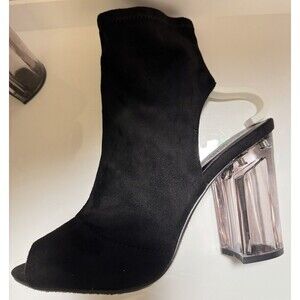 Charlotte Russe Kloude-16 Size 7 1/2 Black Lycra, Clear Heels, With Zippers,
